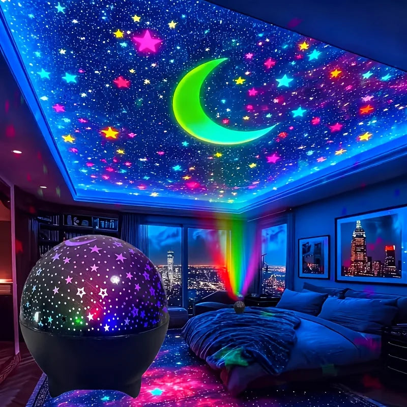 Proyector de Luz LED Galaxia y Luna — Luz Nocturna RGB para Habitación, Fiestas y Bebés