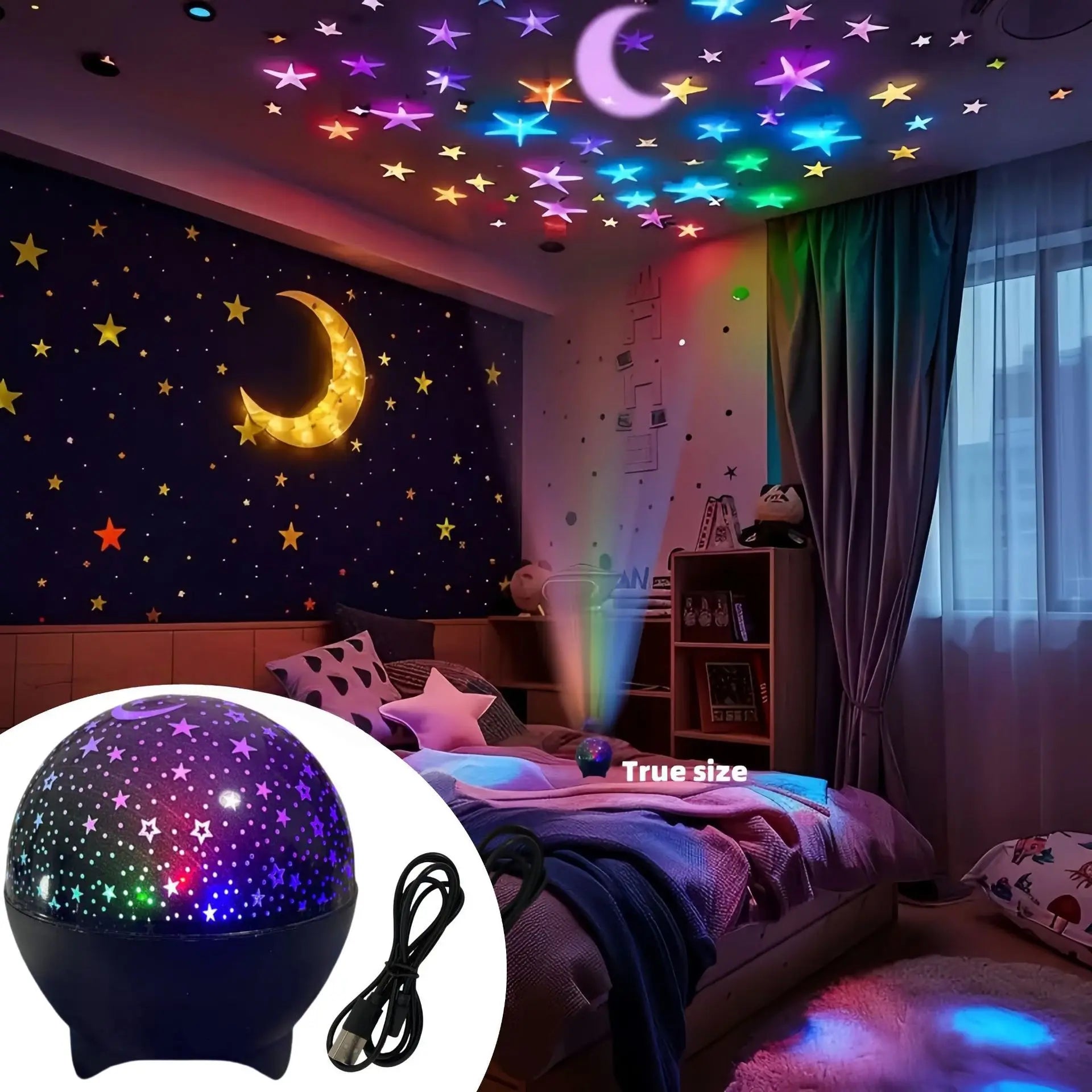 Proyector de Luz LED Galaxia y Luna — Luz Nocturna RGB para Habitación, Fiestas y Bebés