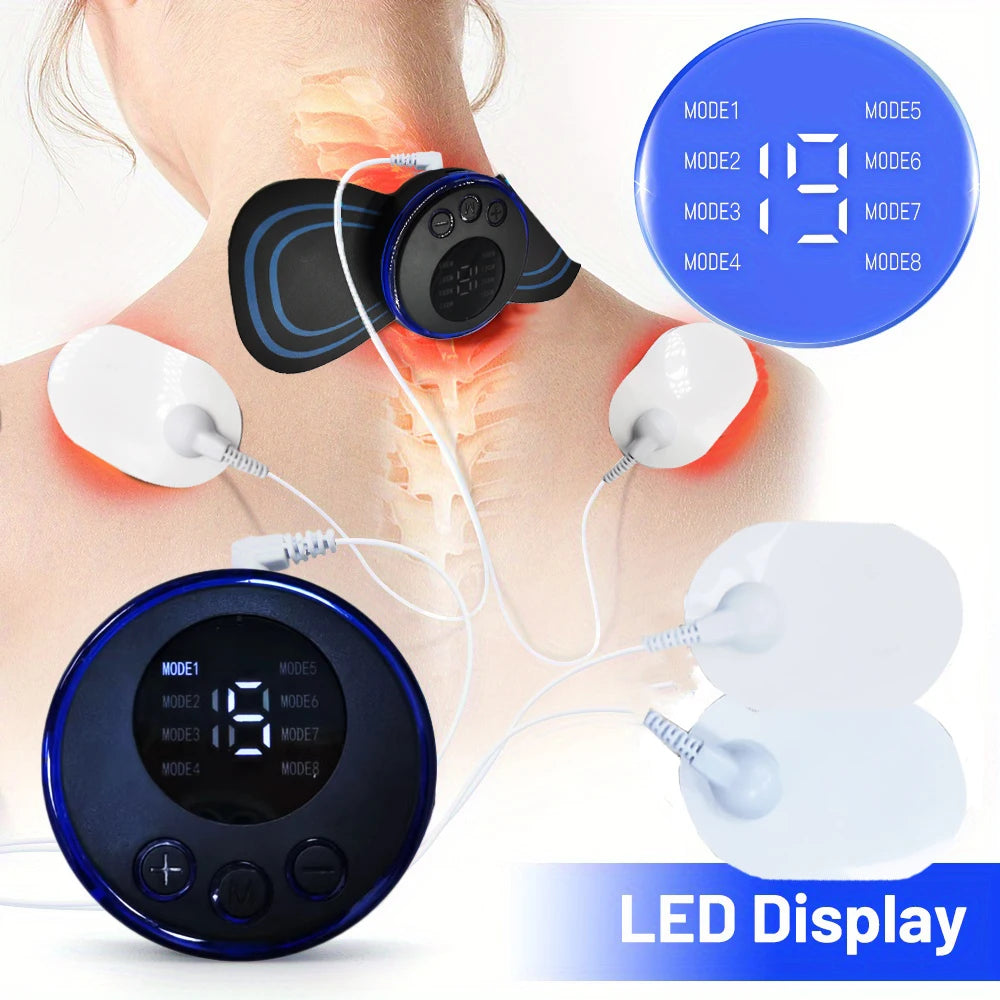 Masajeador Eléctrico Cervical EMS — 8 Modos, 19 Niveles de Intensidad | Alivio Muscular Portátil