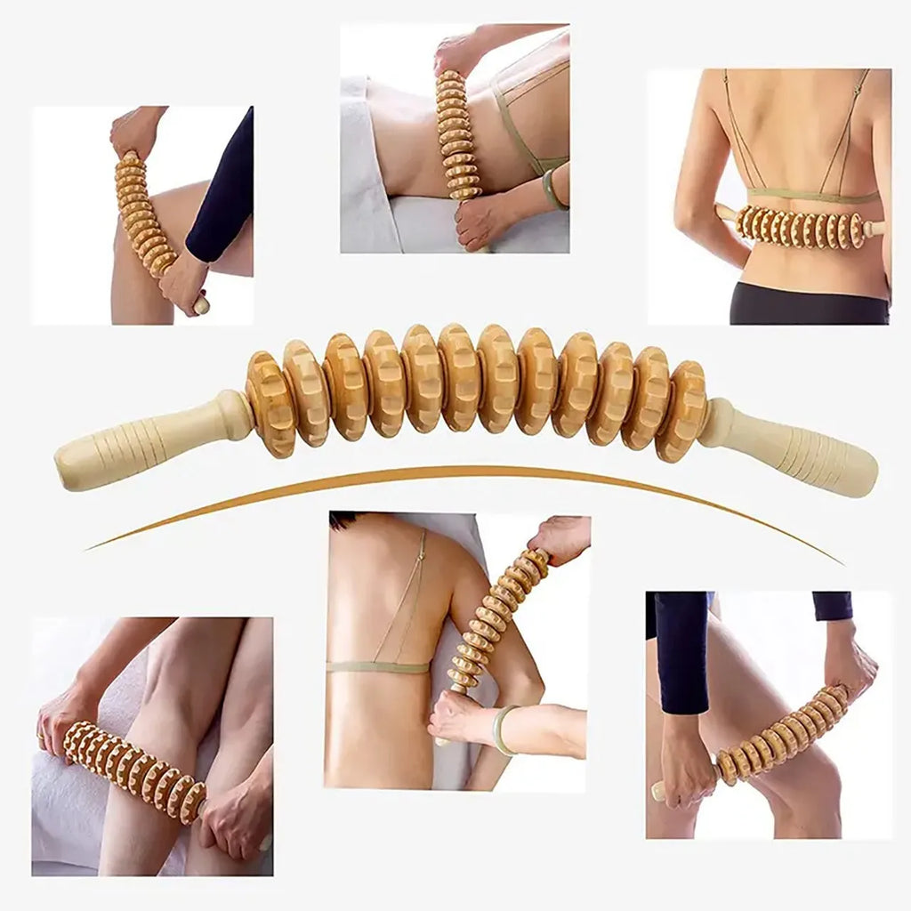 Rodillo de Masaje Corporal de Madera | Anticelulitis y Relajación Muscular