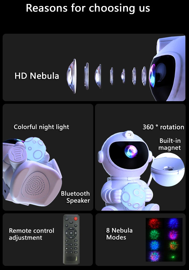 "Proyector de Estrellas Astronauta — 18 Modos de Luz, Parlante Bluetooth | Decoración Galaxy para Habitaciones de Niños"