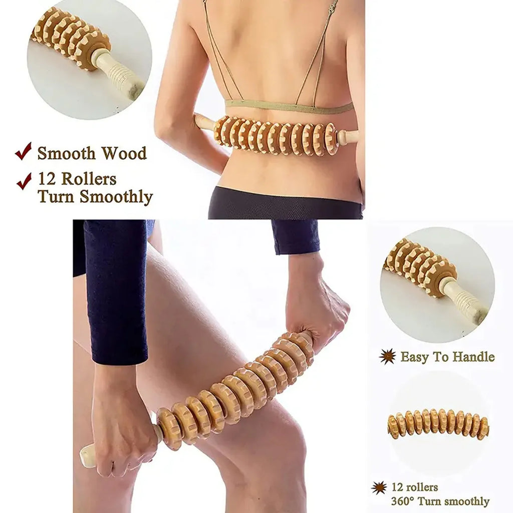 Rodillo de Masaje Corporal de Madera | Anticelulitis y Relajación Muscular