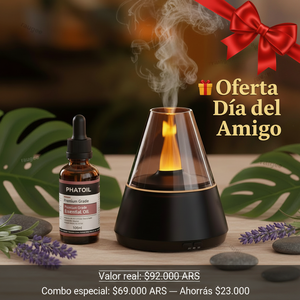Combo Relax Día del Amigo 🎁 – Humidificador Volcán + Aceite Esencial